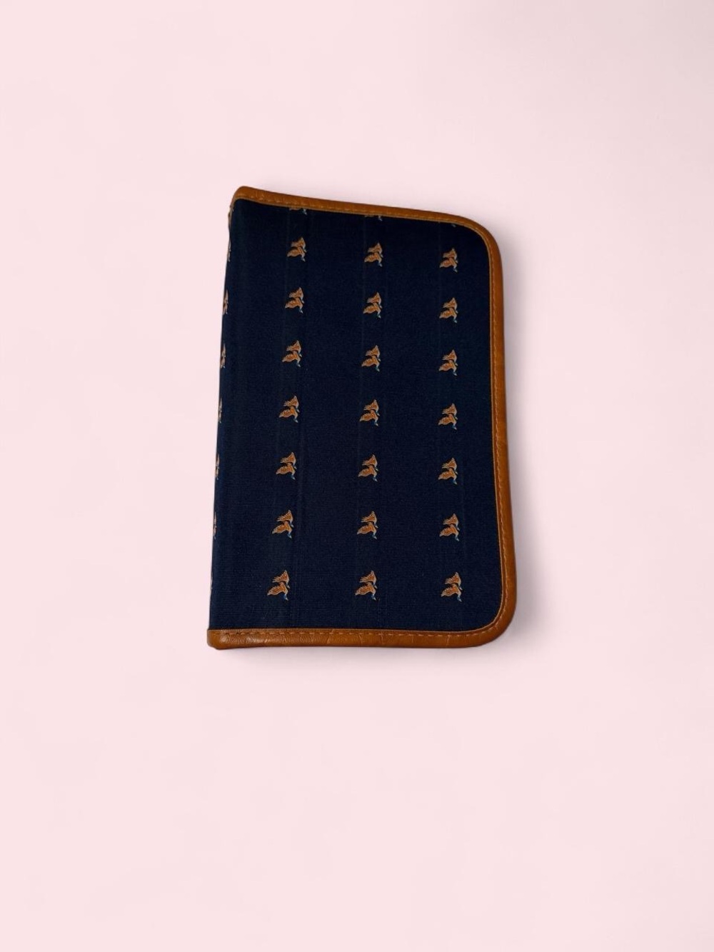 Vintage Source Unknown Navy Toiletry Bag with Brown Trim and Embroidered ducks